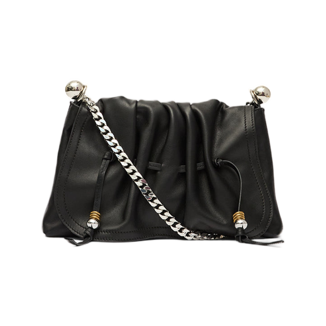 PP0425FA-C4C04M-BKSI Isabel Marant Bolton Pouch Leather Shoulder Bag Black Silver