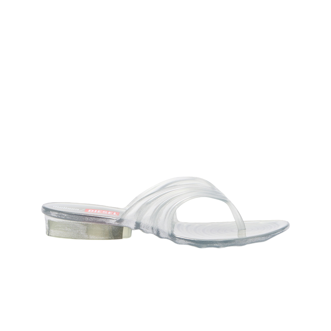 (W) 디젤 x 멜리사 스컬프츄럴 플립플랍 멜플렉스 실버((W) Diesel x Melissa Sculptural Flip-Flops In Melflex Silver)