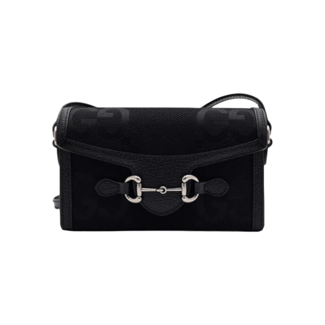 IT9L6A54ENH4 Gucci 1955 Horsebit Mini Crossbody Bag in Black GG Canvas