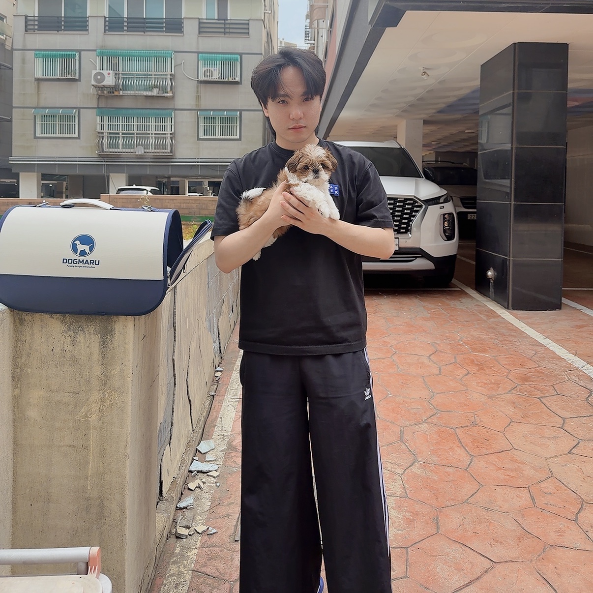 Ader Error Sig; TRS/BL Tag T-Shirt 01 Black, (W) Adidas Adilenium Season 3 Oversized Track Pants Black - KR Sizing 착용 스타일 - 1