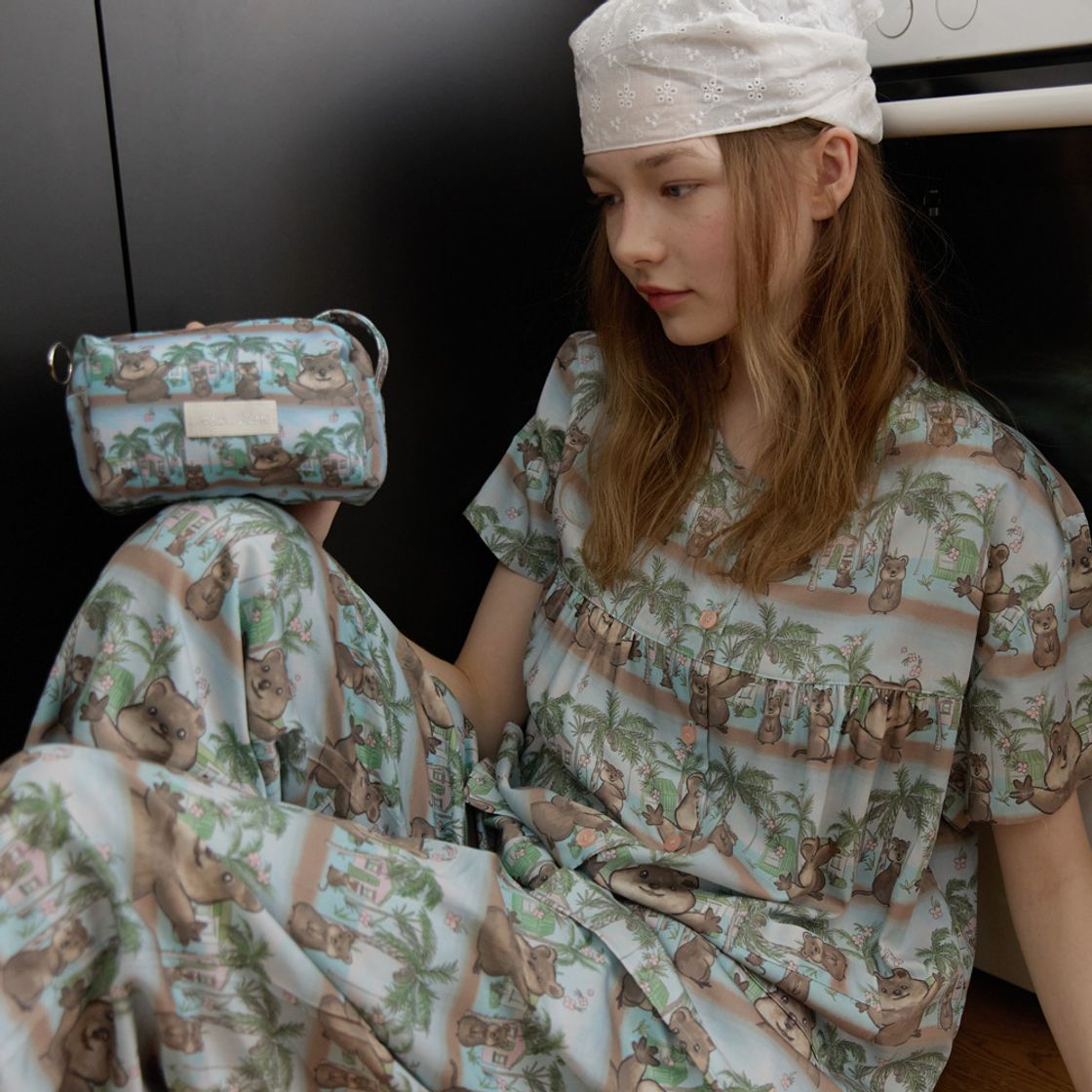 뮤즈무드 쿼카 데이 썸머 파자마 라운드넥 면모달 잠옷(Musemood Quokka Day Summer Pajama) - 3
