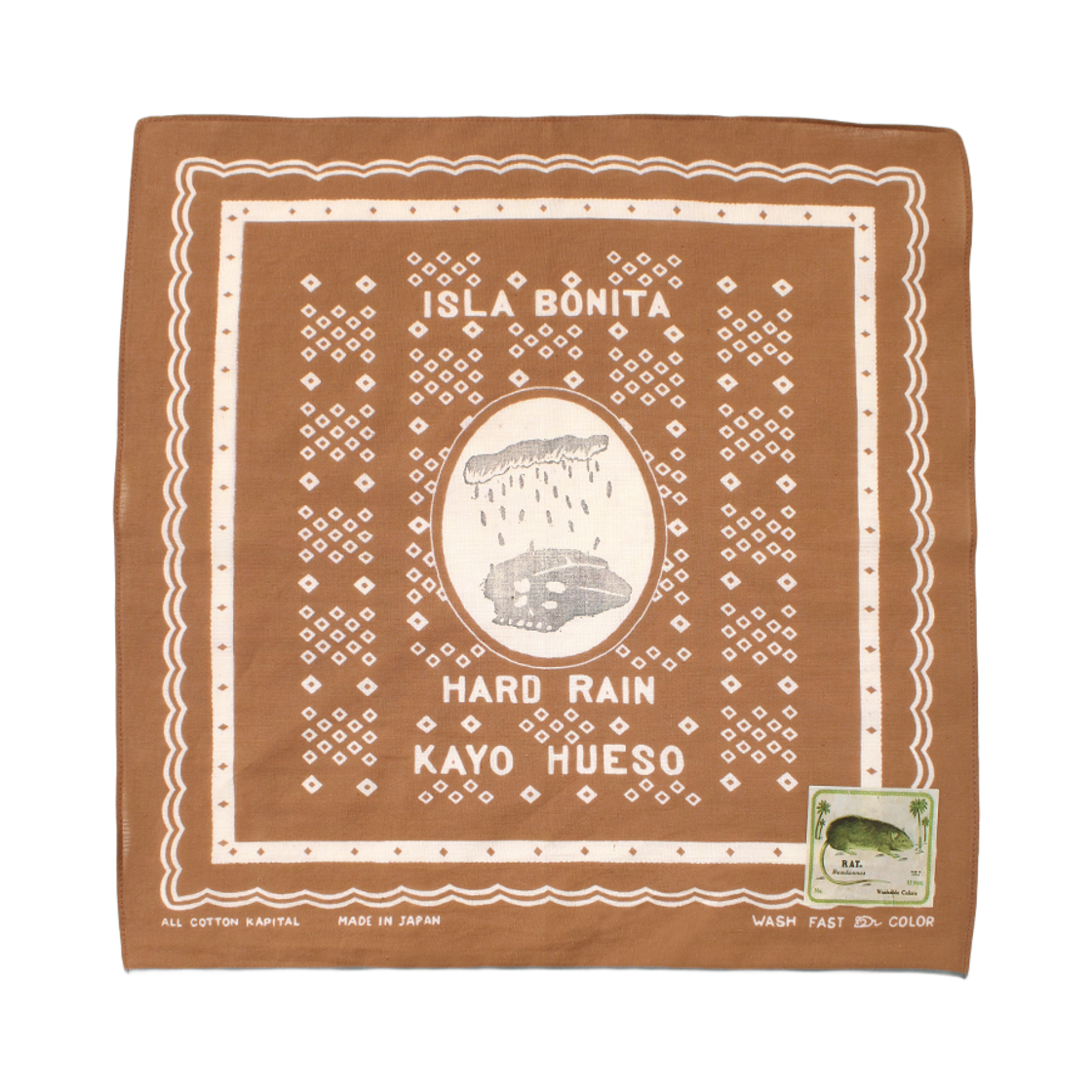 K2606BA555 Kapital Fastcolor Selvedge Bandana Polka Dot Hard Rain Brown