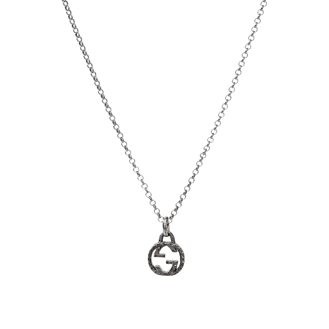ITN4B6TBSFEF Gucci Black Interlocking G Silver Necklace A-B52256