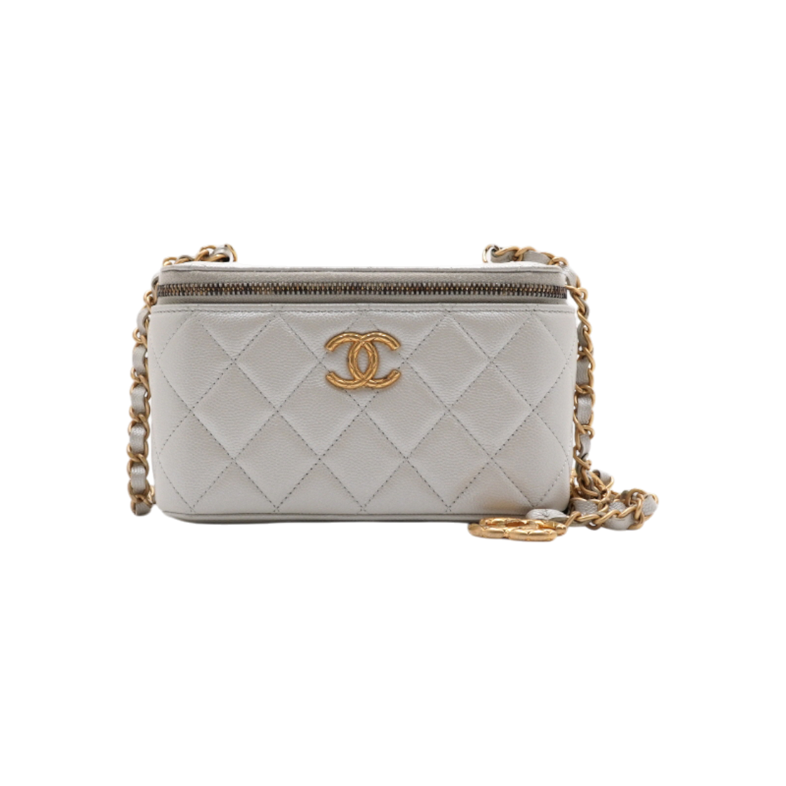 ITU5DAHDOIQI Chanel Pearl Grey Caviar Cosmetic Vanity Bag Gold Chain Shoulder & Crossbody Strap
