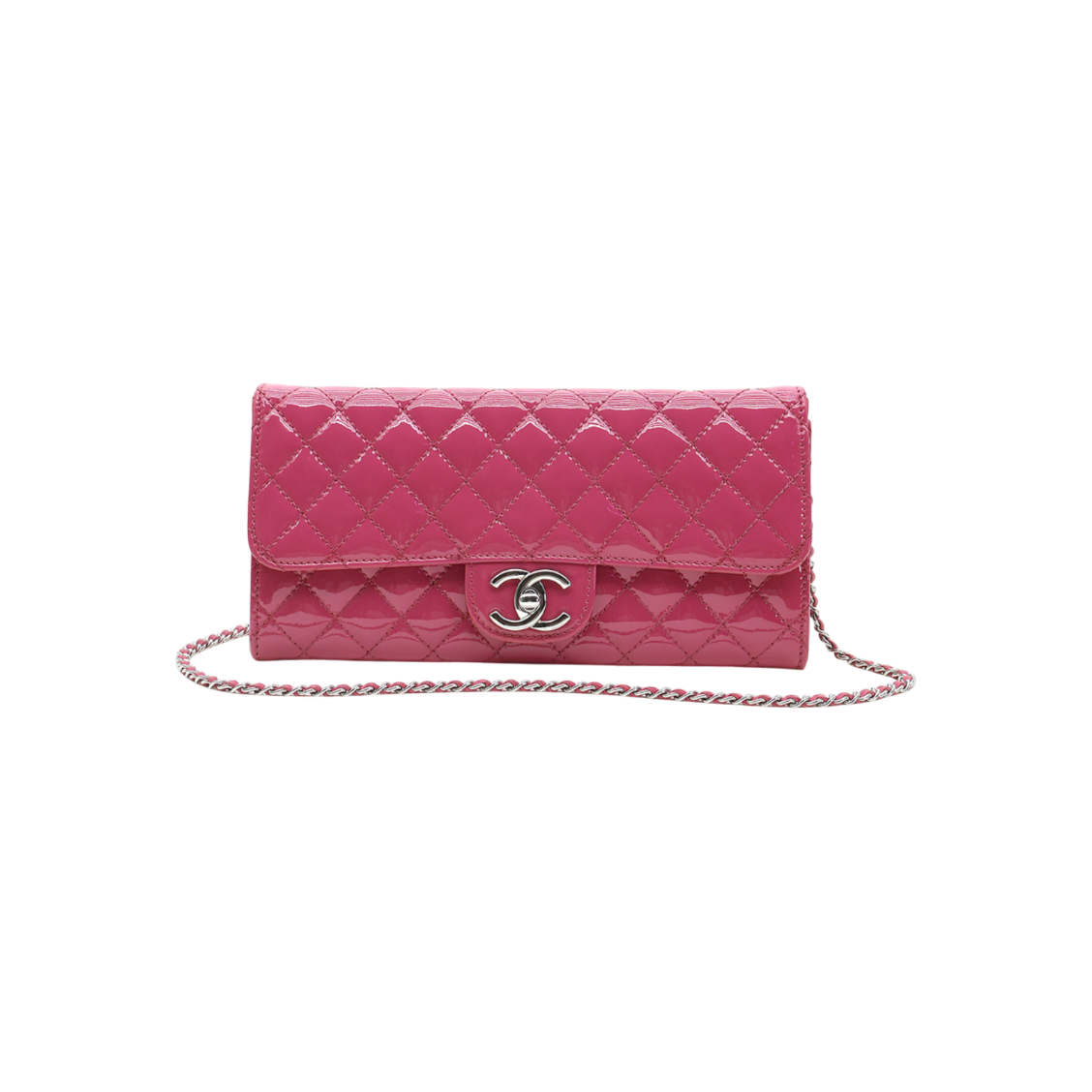 IT8C6PAT25WA Chanel Pink Patent Classic Silver Hardware Wallet on Chain (14 Series)