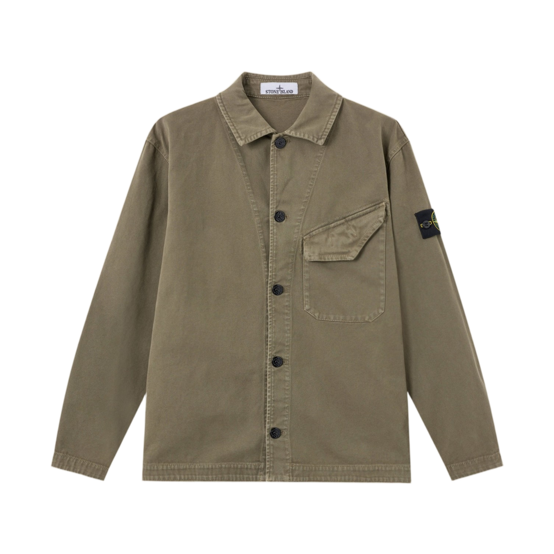 L2S1512000-12S0184-V015G Stone Island 1200012 Organic Panama Cotton Old Effect Comfort-Fit Overshirt with Chest Pocket Military Green - 26FW