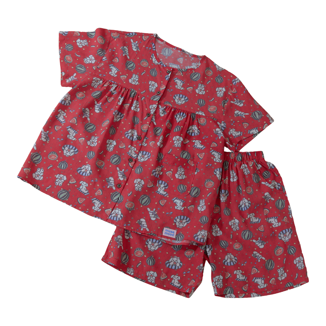 뮤즈무드 워터멜론 베케이션 썸머 파자마 라운드넥 모달 잠옷(Musemood Watermelon Vacation Summer Pajama)