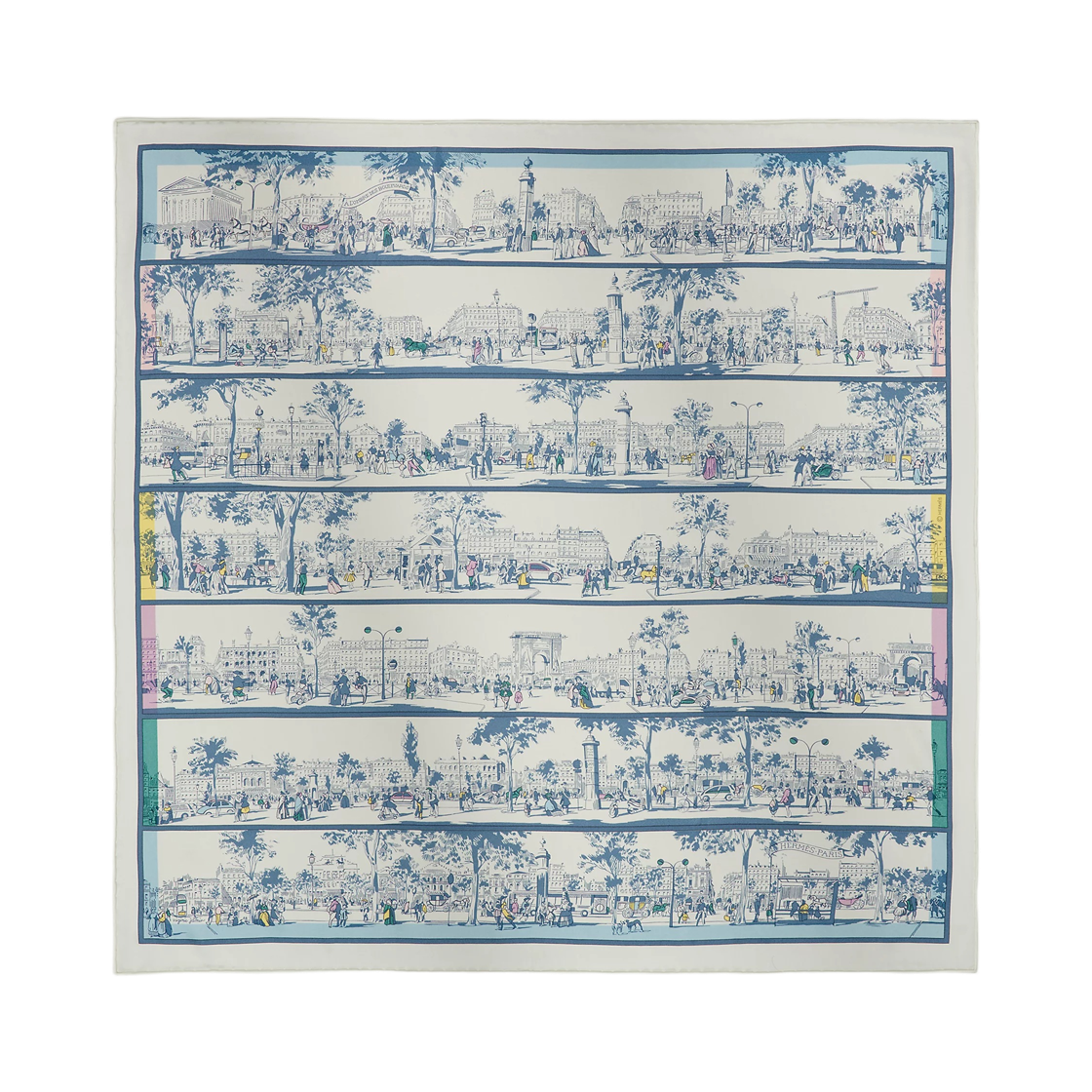 H982910S06 (W) Hermes A L'Ombre Des Boulevards Scarf 70 Silk & Blanc Bleu Jean Rose