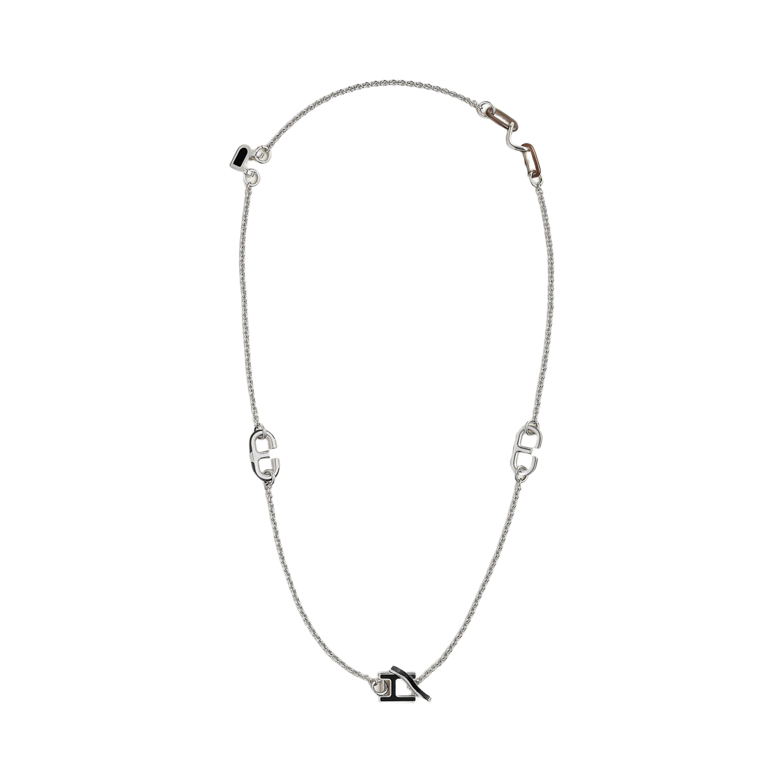 H100213FP03 Hermes Halphabet Necklace Lacquered Metal Swift Calfskin Horn & Palladium Noir