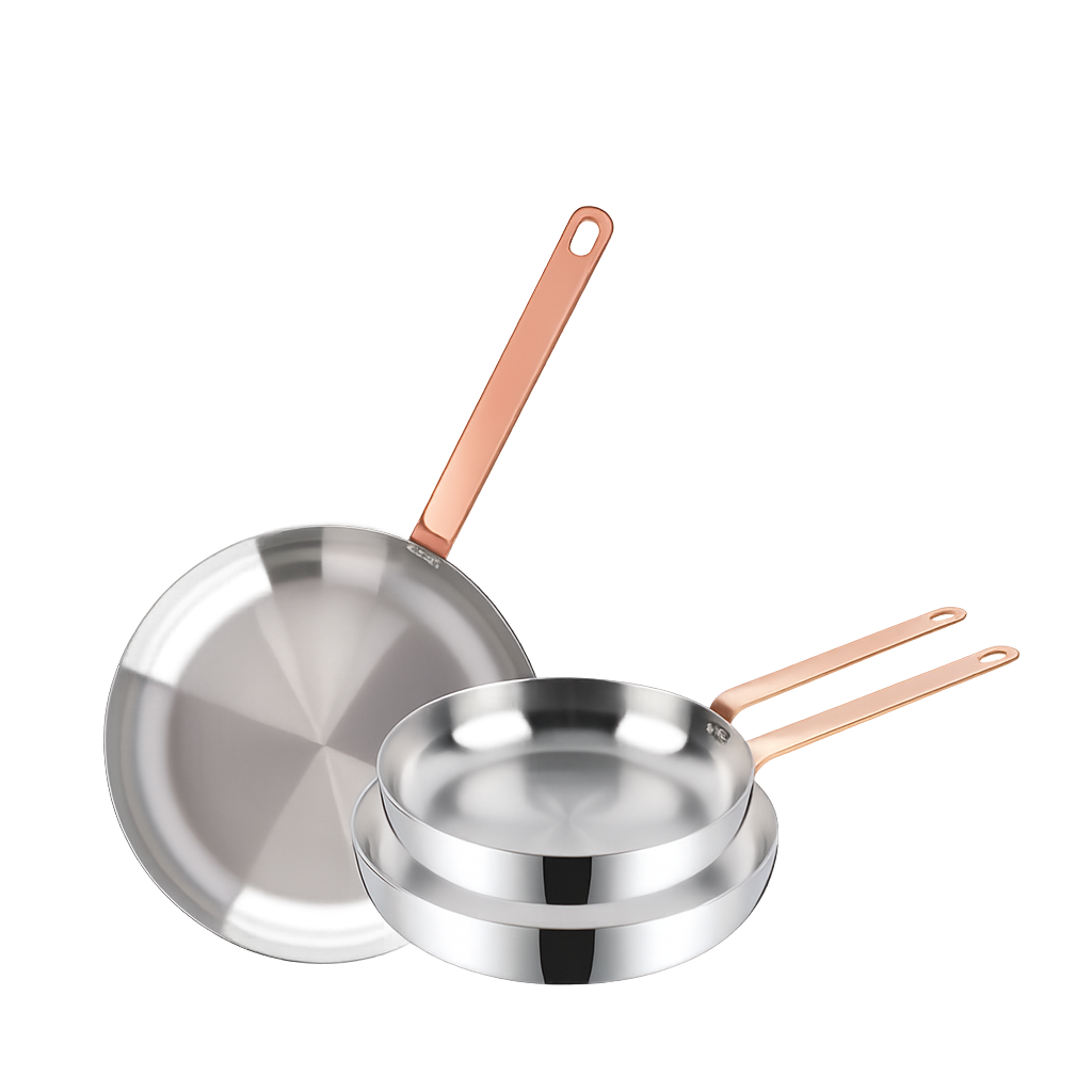 BRK026 BRK Rose Gold 5‑Ply Stainless Steel Frypan 3‑Piece Set (20cm + 24cm + 28cm)