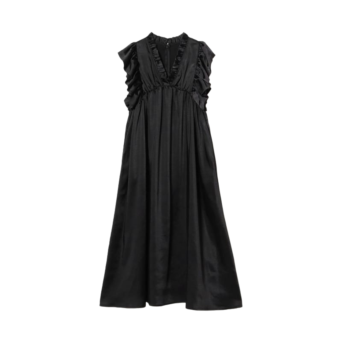 62-26-0319-438 (W) Carolina Glaser Frill Sleeve V-Neck Long Dress Dot