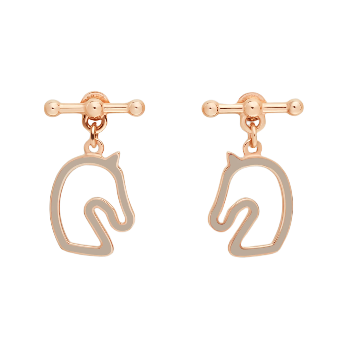 H100114FO55 (W) Hermes Small Tonnerre Earrings Lacquered Metal & Rose Gold Marron Glace