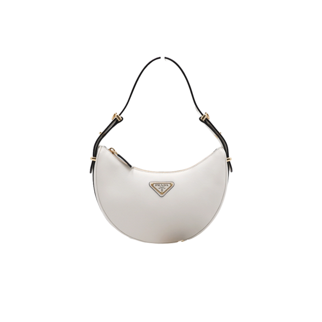 IT2NVAVD9AEQ Prada White Arke Leather Gold Triangle Logo Tote & Shoulder Bag
