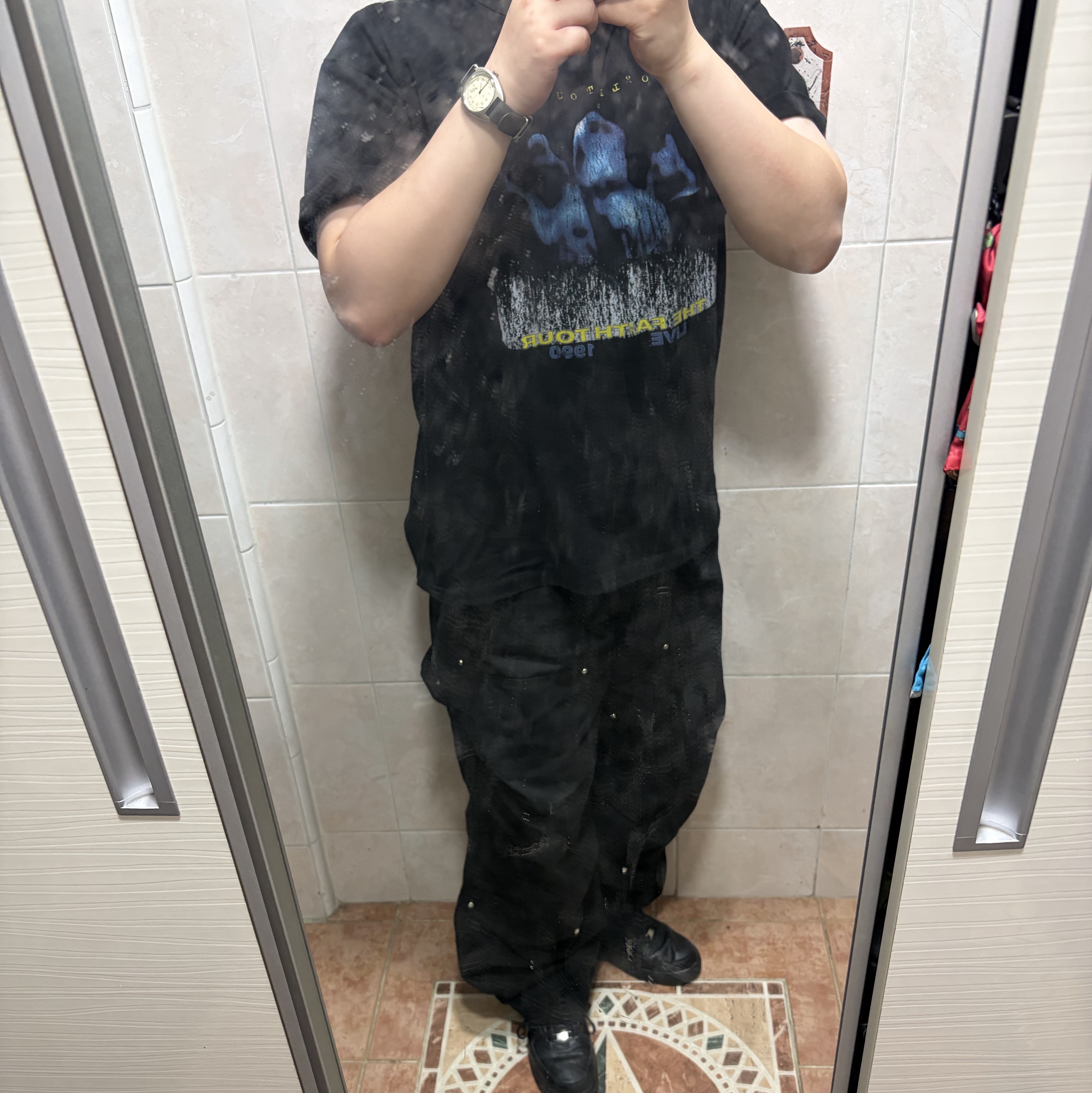 ETCE Rebirth Band T-shirt Black, Nike x Supreme Air Force 1 Low Black 착용 스타일