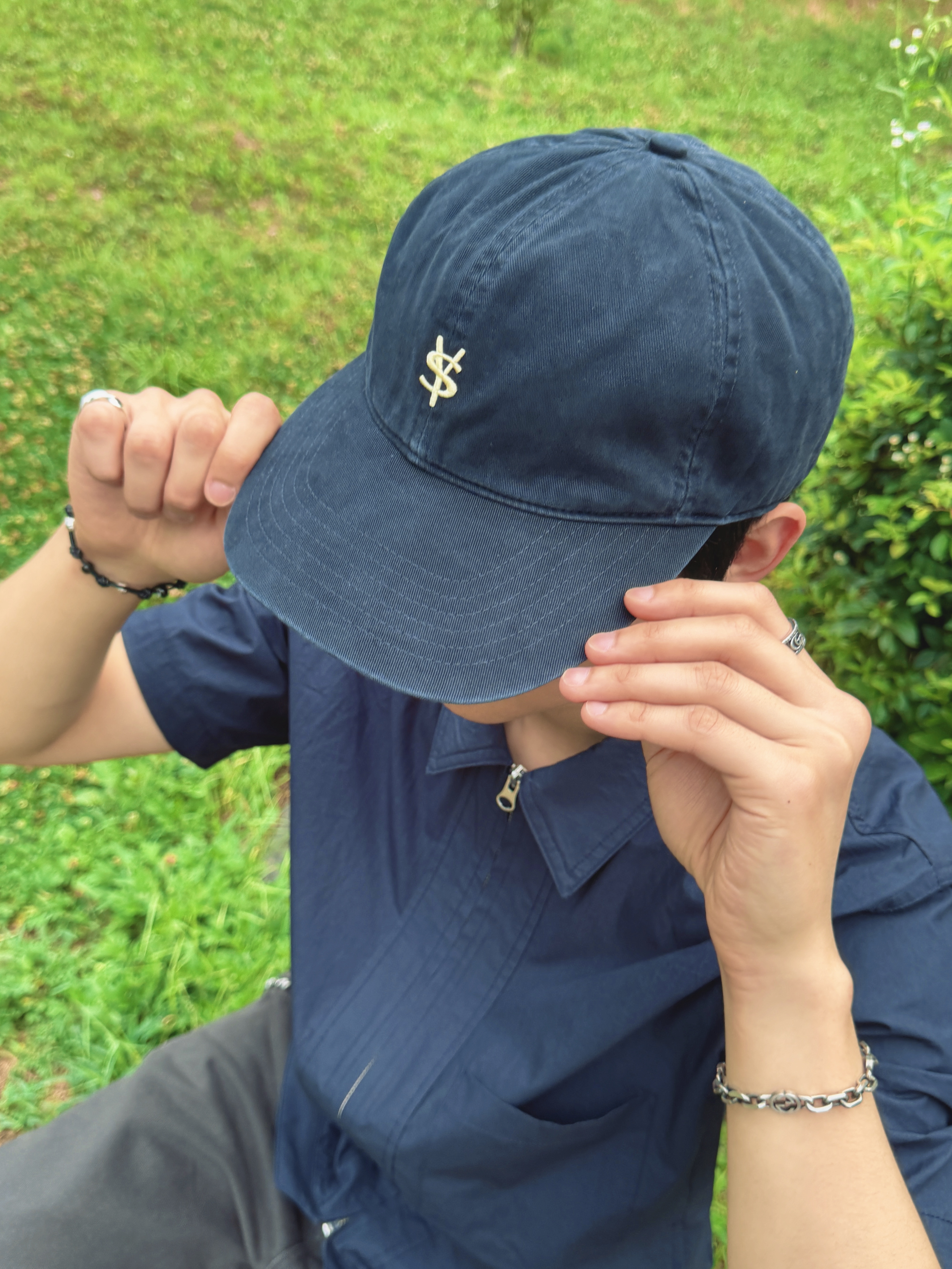 [예약 배송] Sunday Ceremony Sy Classic Vintage Logo Cap - Navy, CHOWOO Field Panel Paper Half Shacket Navy 착용 스타일 - 4