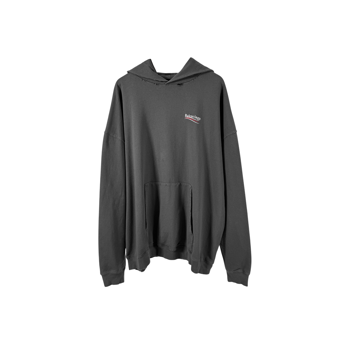 발렌시아가 디스트로이드 폴리티컬 라지핏 후드 티셔츠 그레이(Balenciaga Distressed Political Oversized Hoodie Gray) - 1