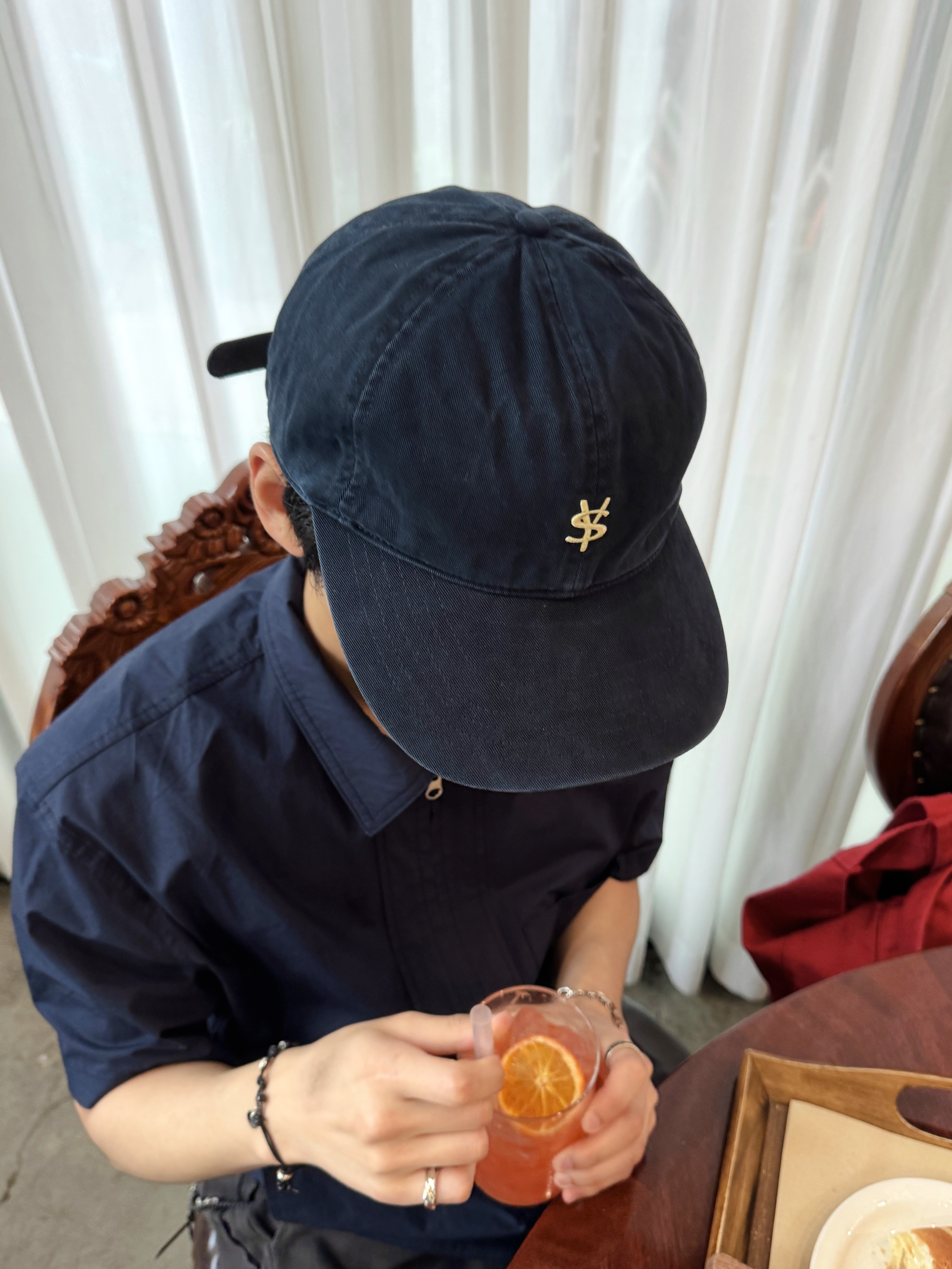 [예약 배송] Sunday Ceremony Sy Classic Vintage Logo Cap - Navy, CHOWOO Field Panel Paper Half Shacket Navy 착용 스타일 - 1