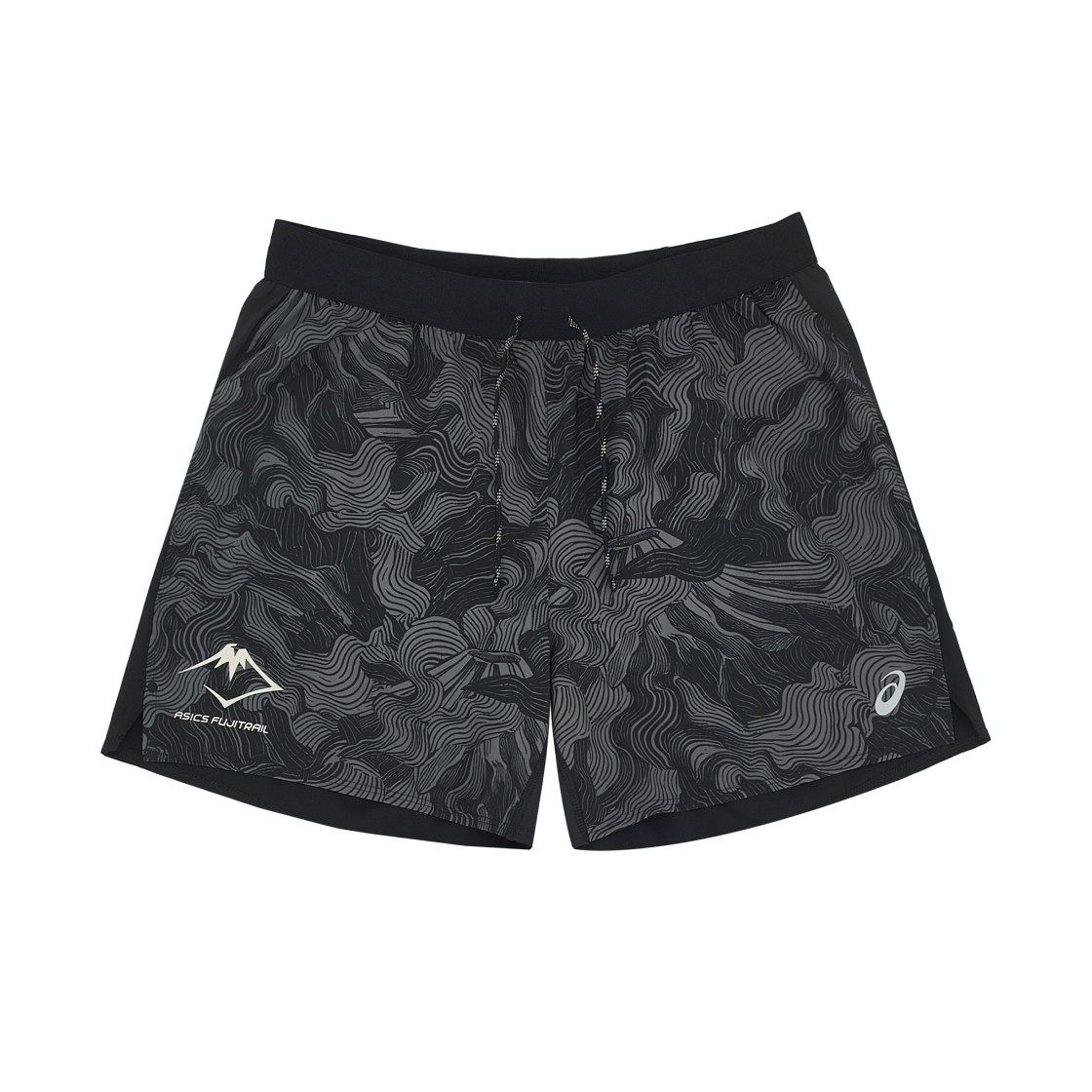 아식스 후지트레일 5인치 프린트 쇼츠 퍼포먼스 블랙 카본 크림(Asics Fujitrail 5-Inch Print Shorts Performance Black Carbon Cream)