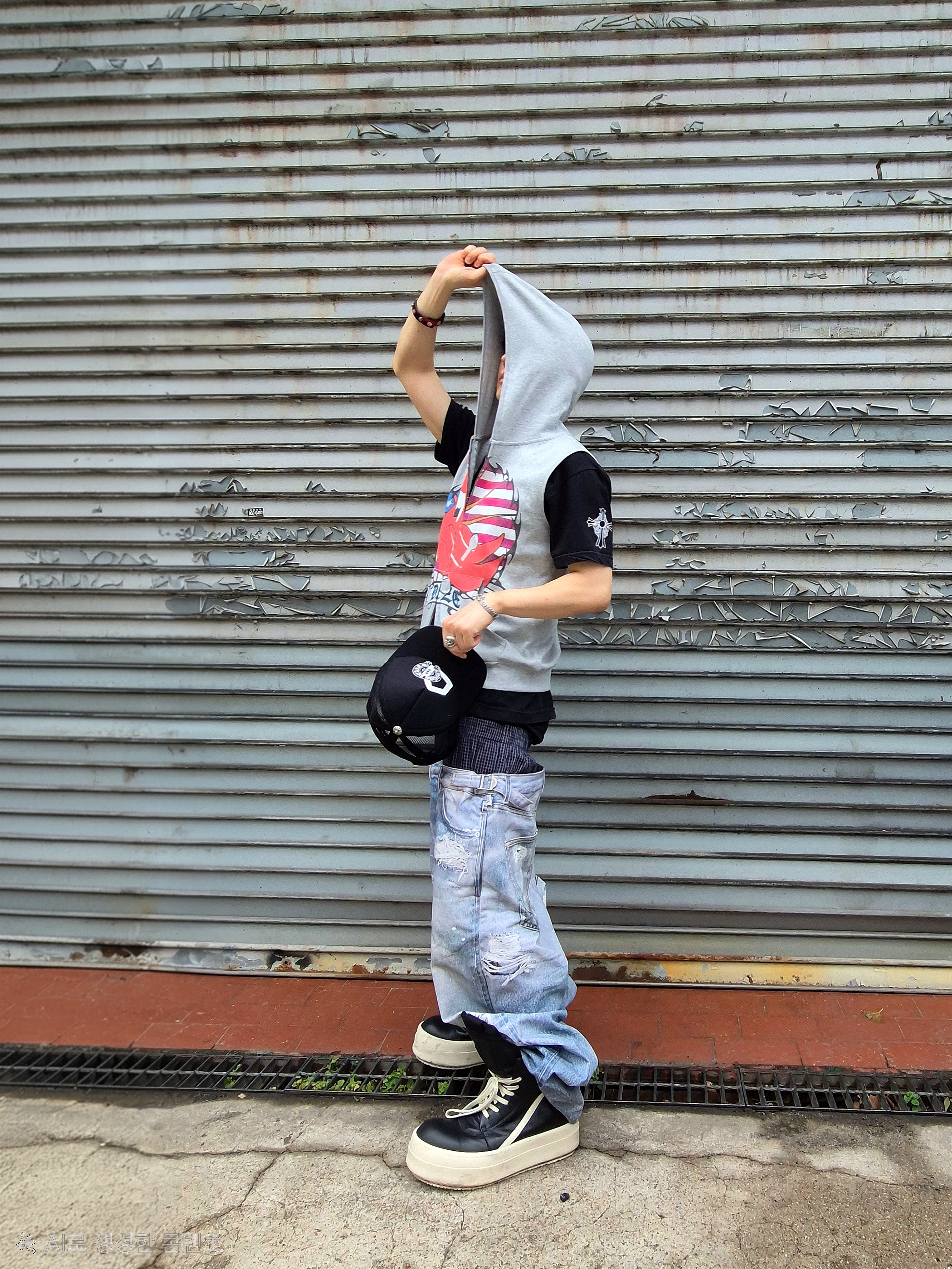Protocol Index Trompe L'oeil Layered Pants Blue, Rick Owens Mega Bumper Geobasket Black Milk 착용 스타일 - 1