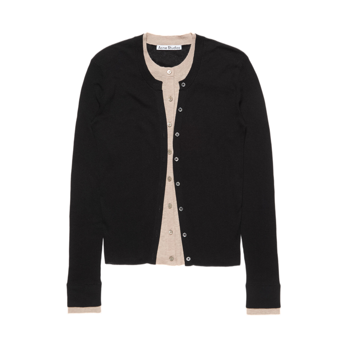A60693-BBJ (W) Acne Studios Layered Silk Wool Cardigan Black Beige