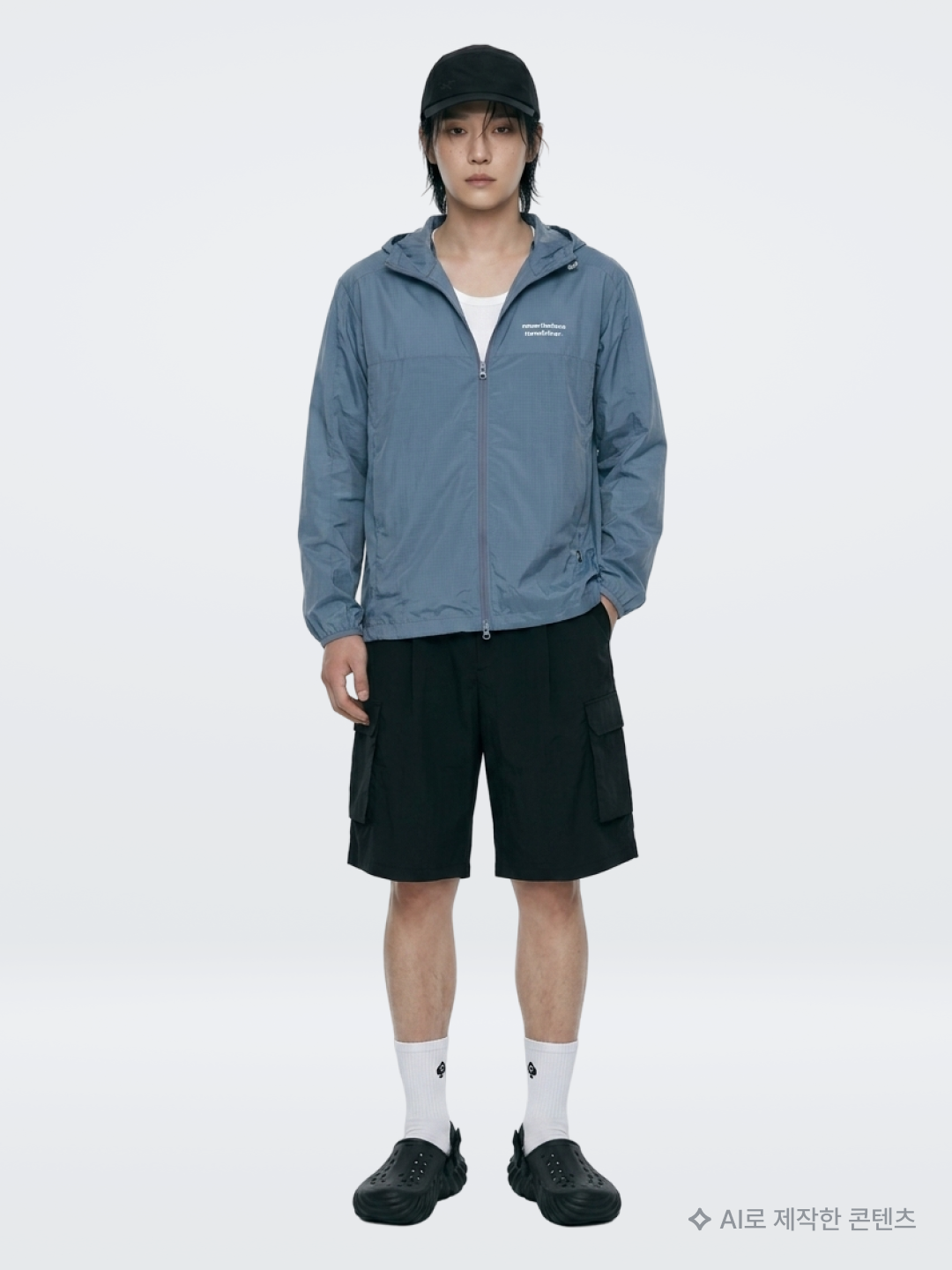 [KREAM 단독] runwhither Windbreaker Jacket V2 Blue, Recto Ribbed Tank Top Off White 착용 스타일 - 2