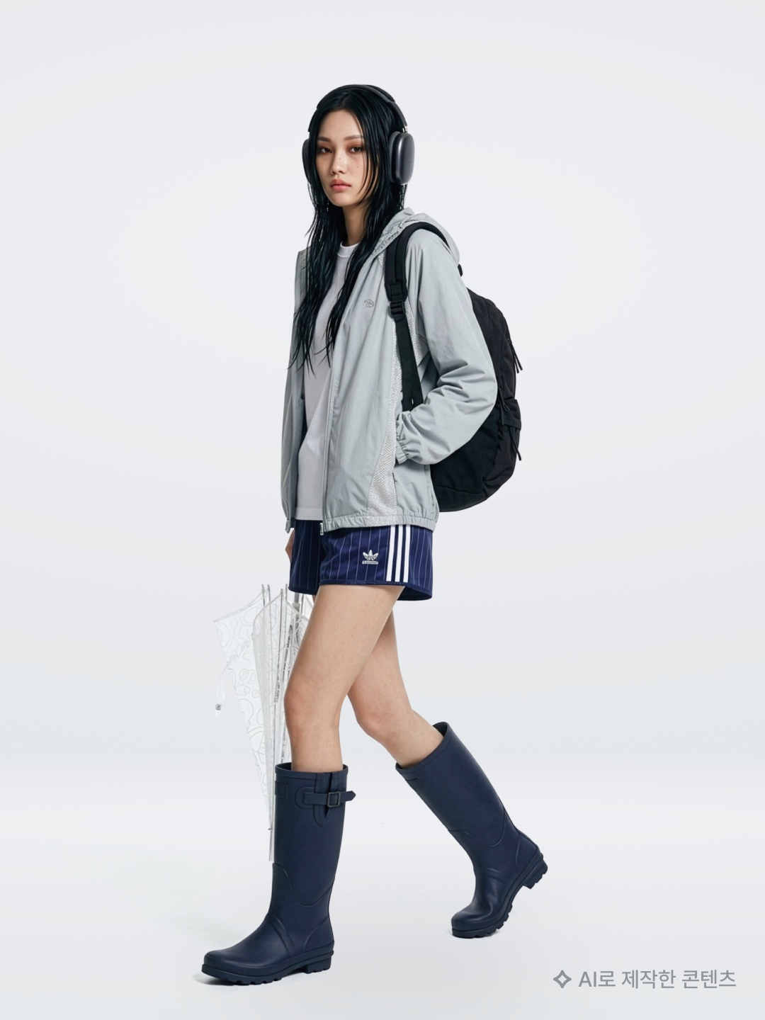 Sansan Gear Mesh Jacket Sky Blue - 25SS, (W) Adidas Pinstripe Satin Shorts Dark Blue - KR Sizing 착용 스타일 - 2