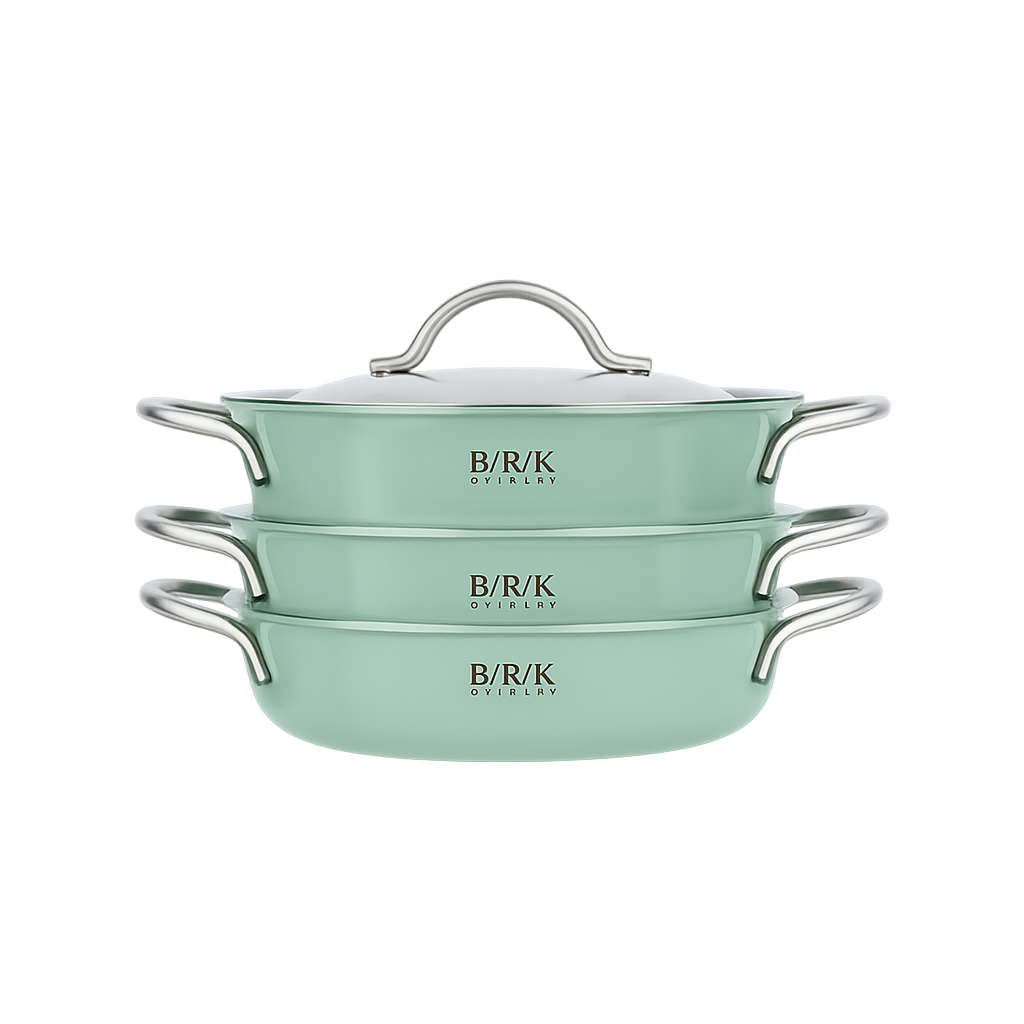 비알케이 노르딕 통5중 미니맥스 그린 3종(18전골,18L,18H)(BRK Nordic 5‑Ply Mini Max Green 3‑Piece Set (18cm Shallow Pot, 18cm Low Pot, 18cm High Pot))