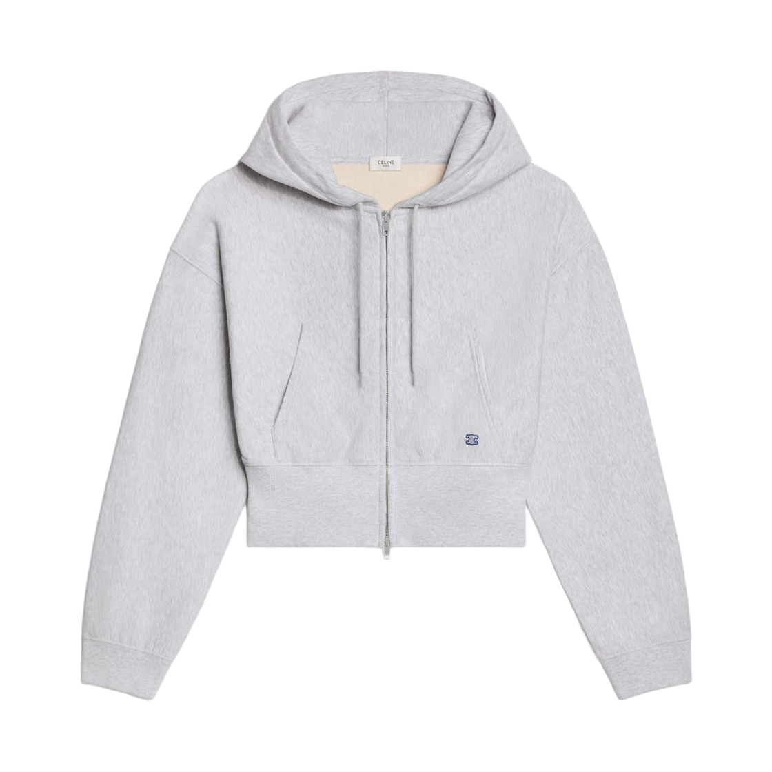 RY0U6510Z-10PG (W) Celine Cropped Zipped Hoodie in Cotton Fleece Pale Grey