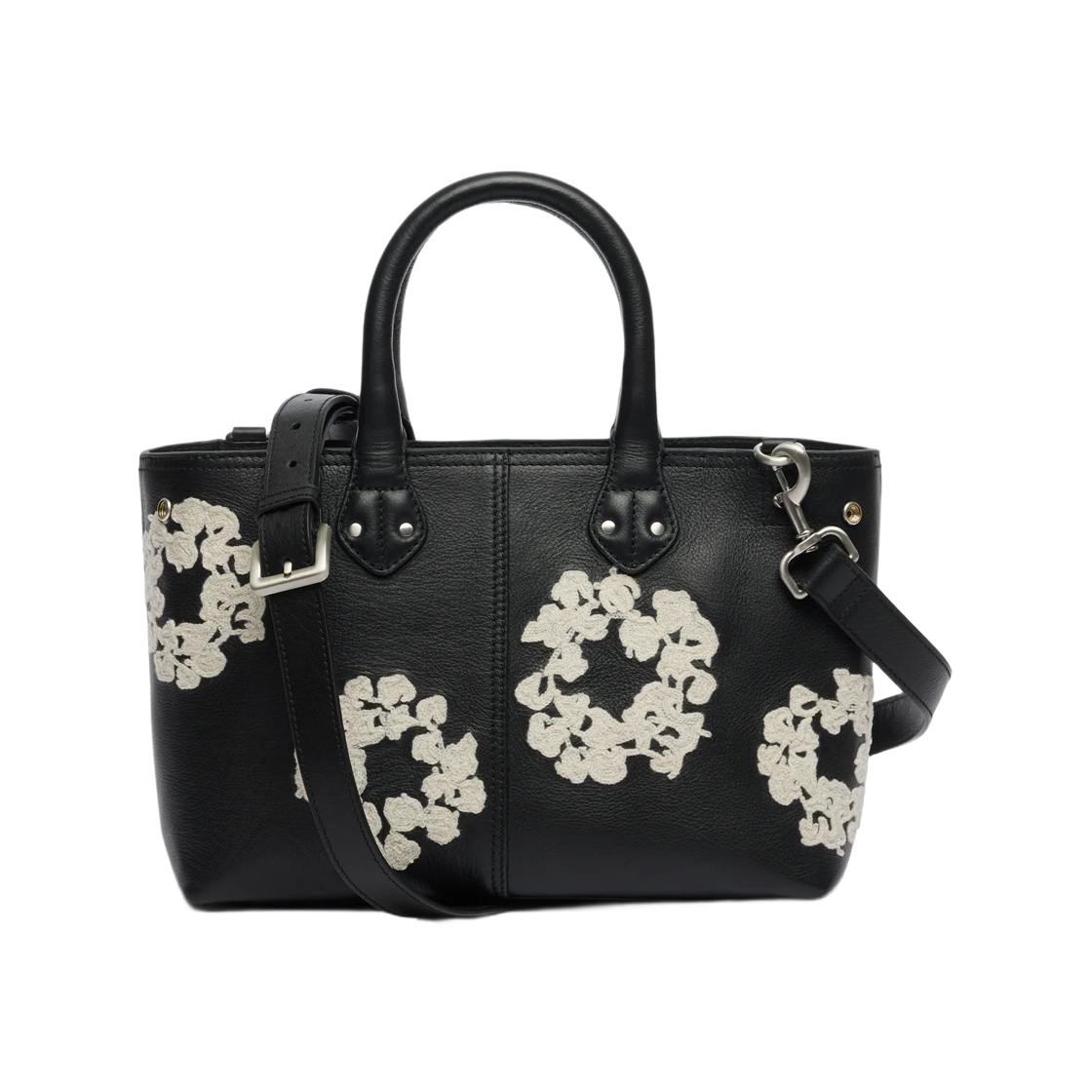 데님 티어스 코튼 리쓰 레더백 스몰 블랙(Denim Tears Cotton Wreath Leather Bag Small Black) - 1