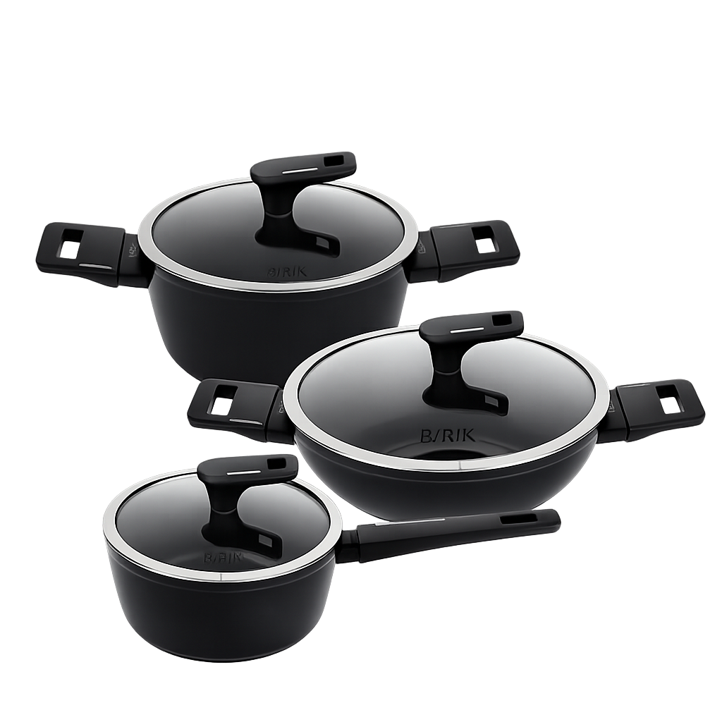 비알케이 스마트피크 냄비 3종 (편수18cm+양수20cm+전골24cm)(BRK Smart Peak 3‑Piece Pot Set (18cm Saucepan + 20cm Casserole + 24cm Shallow Pot))