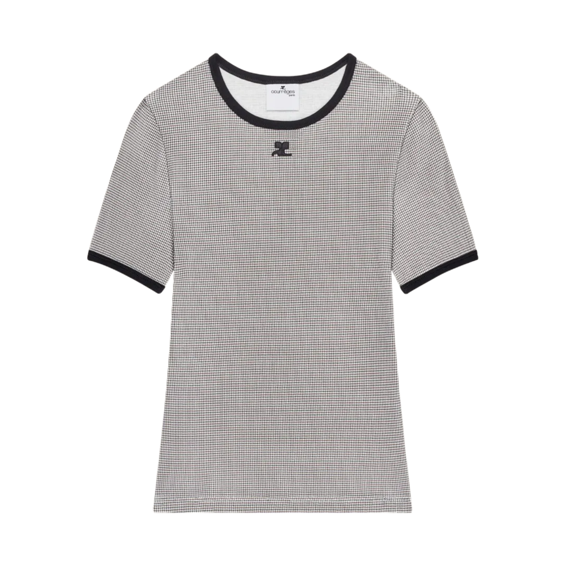 (W) 꾸레쥬 시그니쳐 콘트라스트 티셔츠 하운드투스 블랙((W) Courreges Signature Contrast T-Shirt Houndstooth Black)