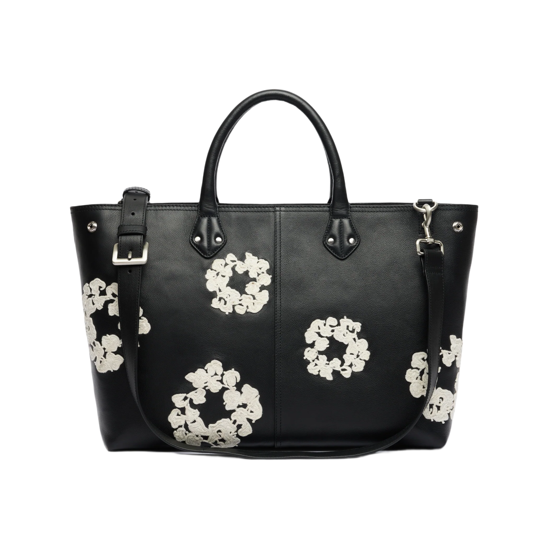 데님 티어스 코튼 리쓰 레더백 라지 블랙(Denim Tears Cotton Wreath Leather Bag Large Black)