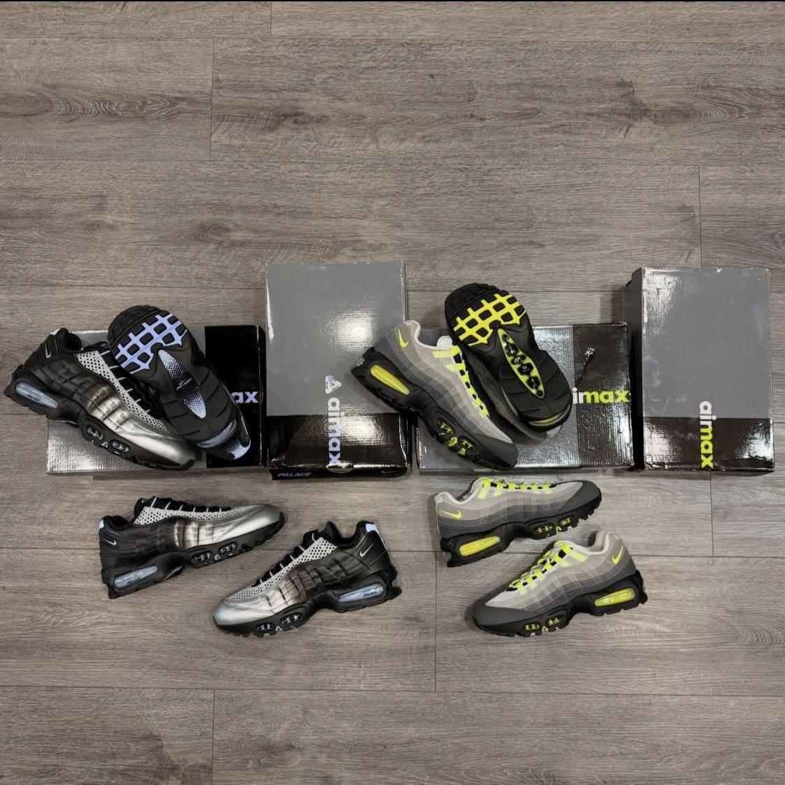 Nike x Palace Air Max 95 Metallic Silver Aluminum, Nike Air Max 95 OG Neon 착용 스타일