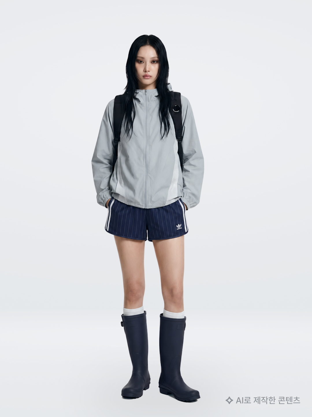 Sansan Gear Mesh Jacket Sky Blue - 25SS, (W) Adidas Pinstripe Satin Shorts Dark Blue - KR Sizing 착용 스타일 - 1