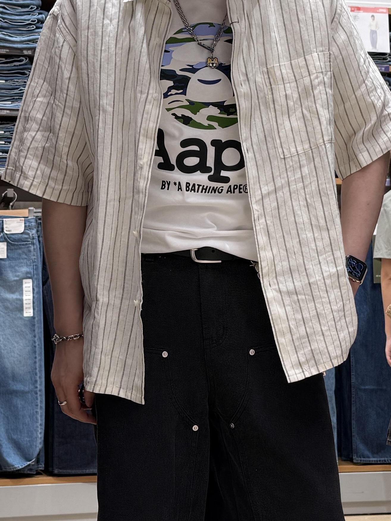 Human Made Animal Necklace Tiger Yellow, AAPE Basic Tee White - 26SS 착용 스타일