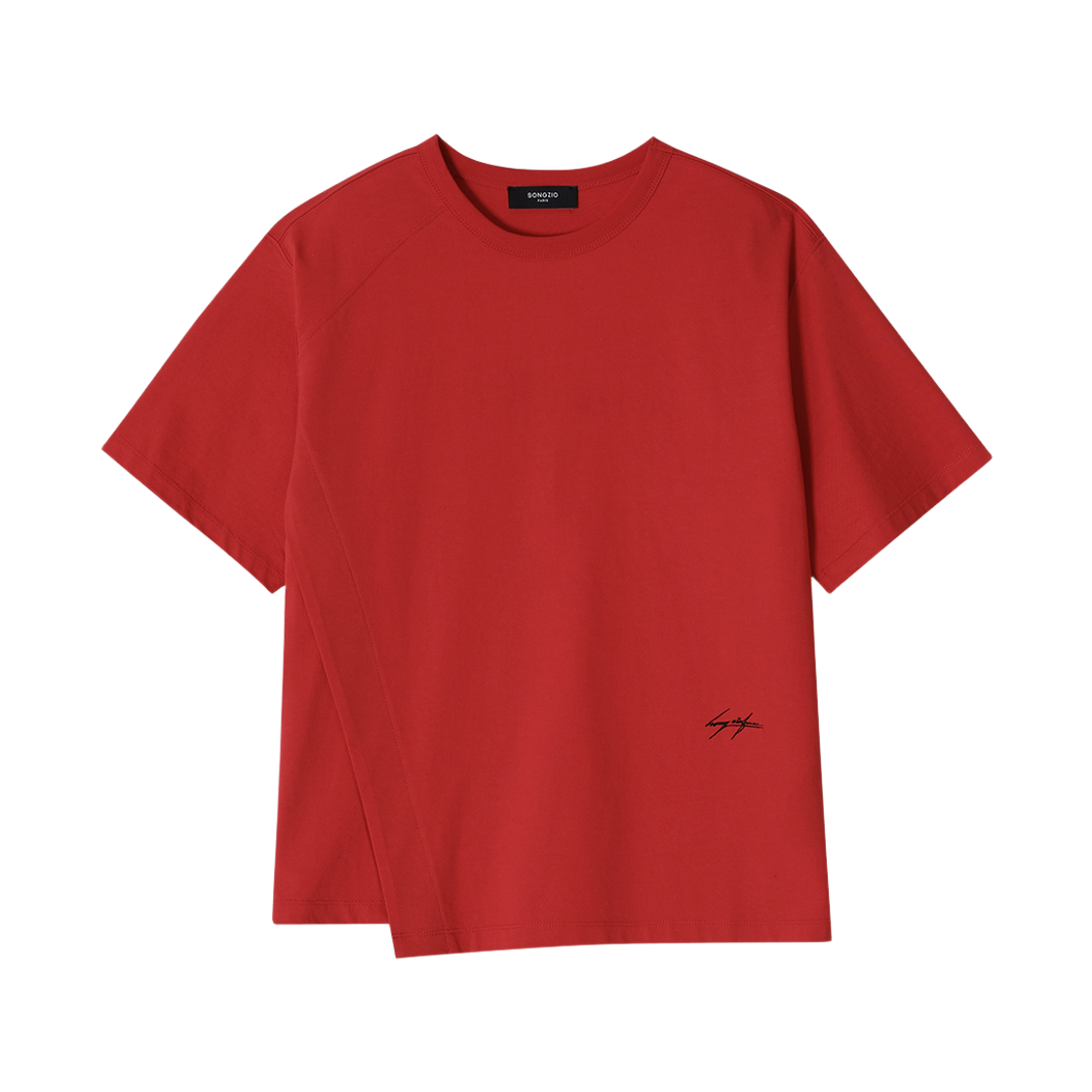 WH3TS317RD (W) SONGZIO Asymmetric Cut Autograph T Shirt Red