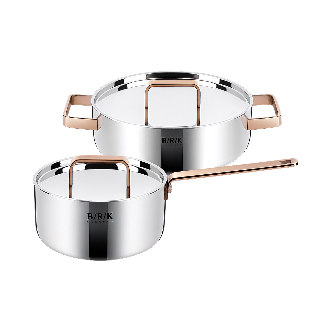 BRK036 BRK Rose Gold 5‑Ply Stainless Steel Pot 2‑Piece Set (18cm Saucepan + 24cm Shallow Pot)