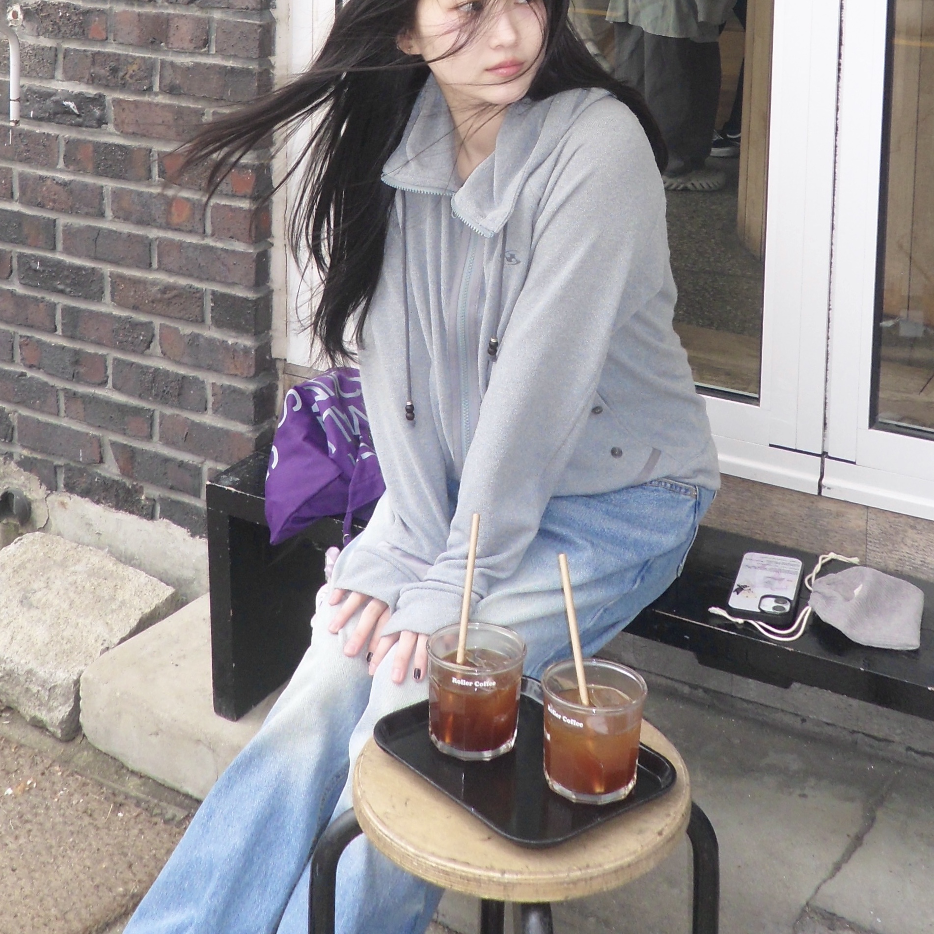 Sansan Gear Kapas Knit Zip-Up Mint 착용 스타일