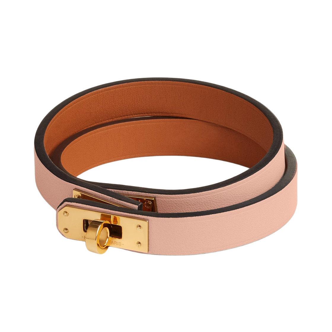 H081182CCP1 (W) Hermes Mini Kelly Double Tour Bracelet Swift Calfskin & Yellow Gold Rose Eglantine