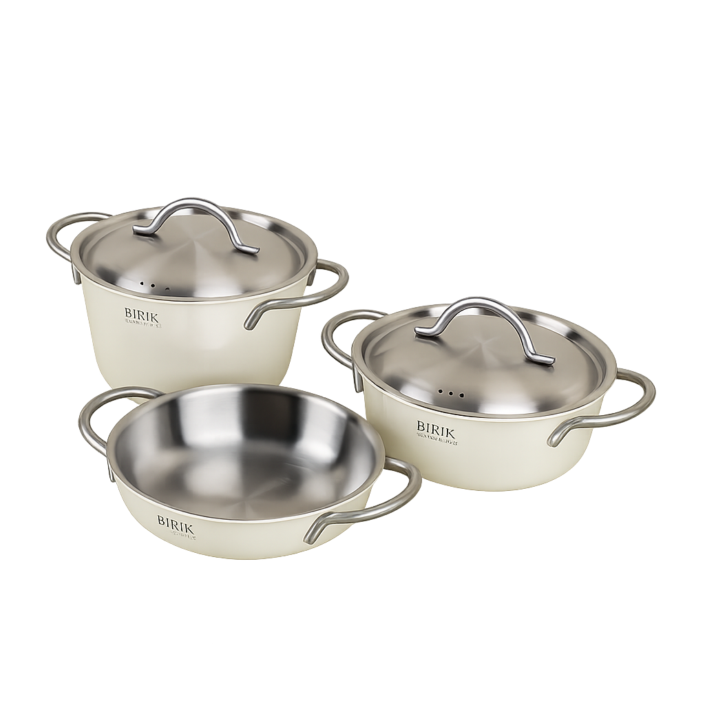 비알케이 노르딕 통5중 미니맥스 밀크 3종(20전골,20L,20H)(BRK Nordic 5‑Ply Mini Max Milk 3‑Piece Set (20cm Shallow Pot, 20cm Low Pot, 20cm High Pot))