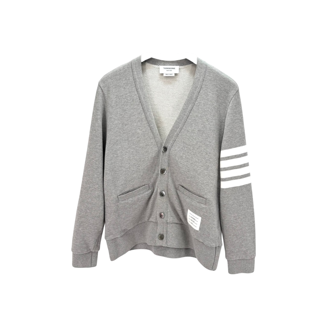 ITWKK4R5FJEJ Thom Browne Diagonal Stripe V-Neck Cotton Cardigan Gray