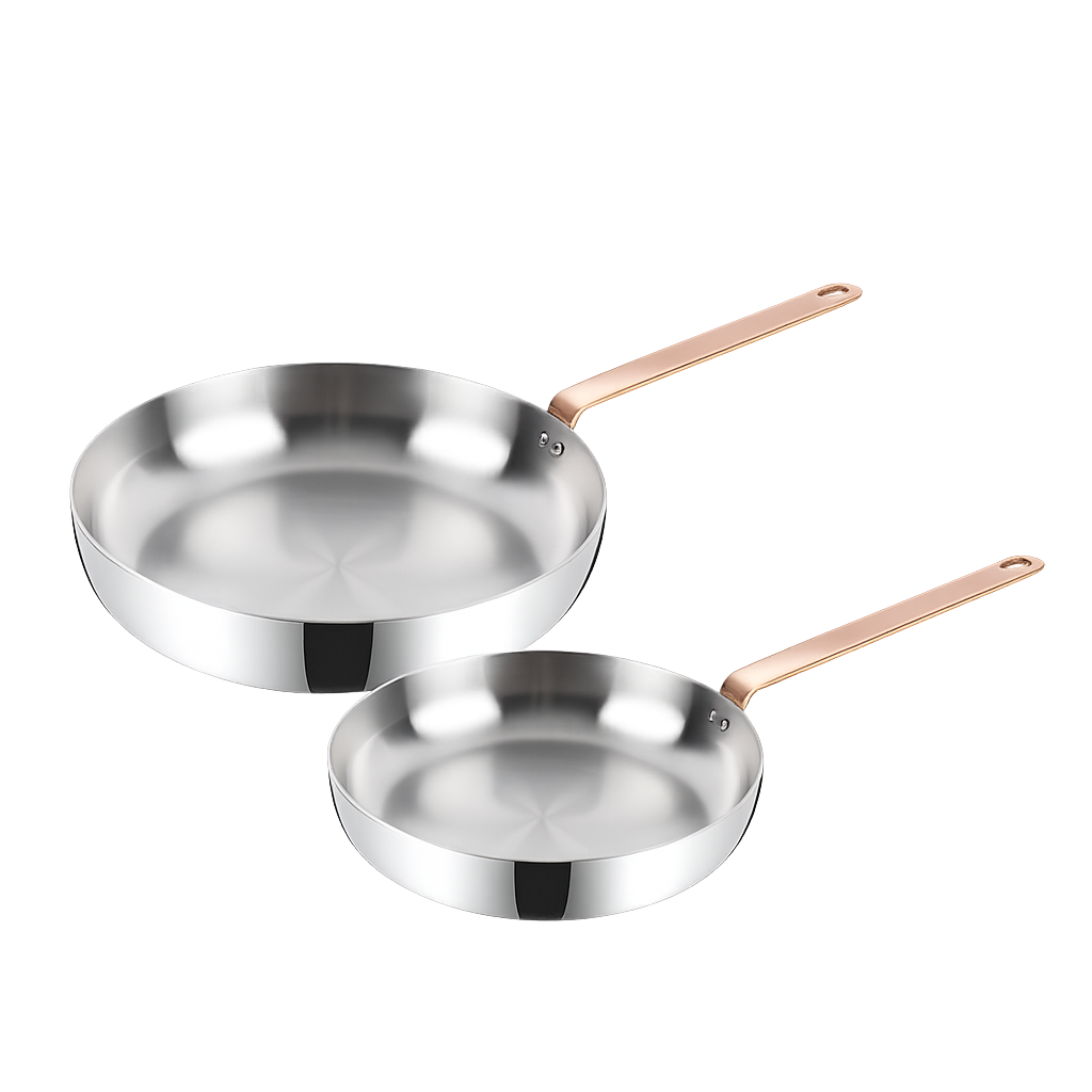 BRK016 BRK Rose Gold 5‑Ply Stainless Steel Frypan 2‑Piece Set (20cm + 28cm)