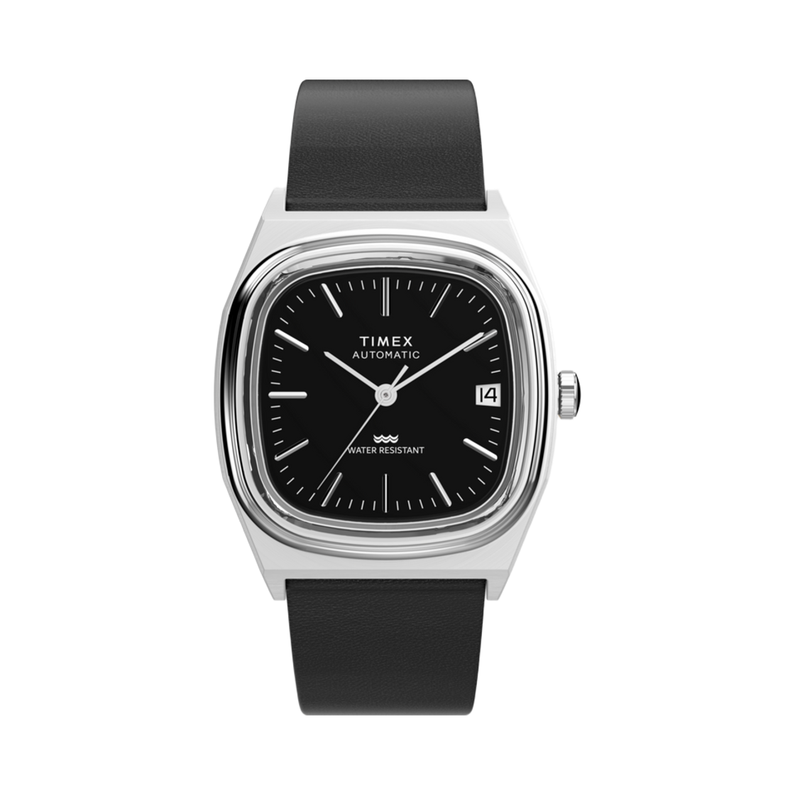 타이맥스 오토매틱 1983E 라인 34mm 레더 스트랩 스테인레스 스틸 블랙(Timex Automatic 1983E Line 34mm Leather Strap Stainless Steel Black)