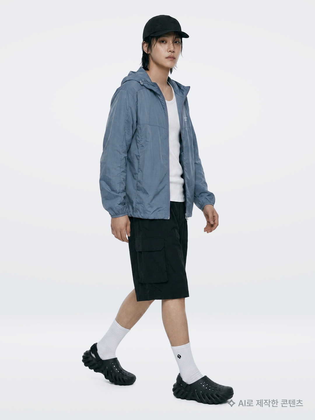[KREAM 단독] runwhither Windbreaker Jacket V2 Blue, Recto Ribbed Tank Top Off White 착용 스타일 - 3