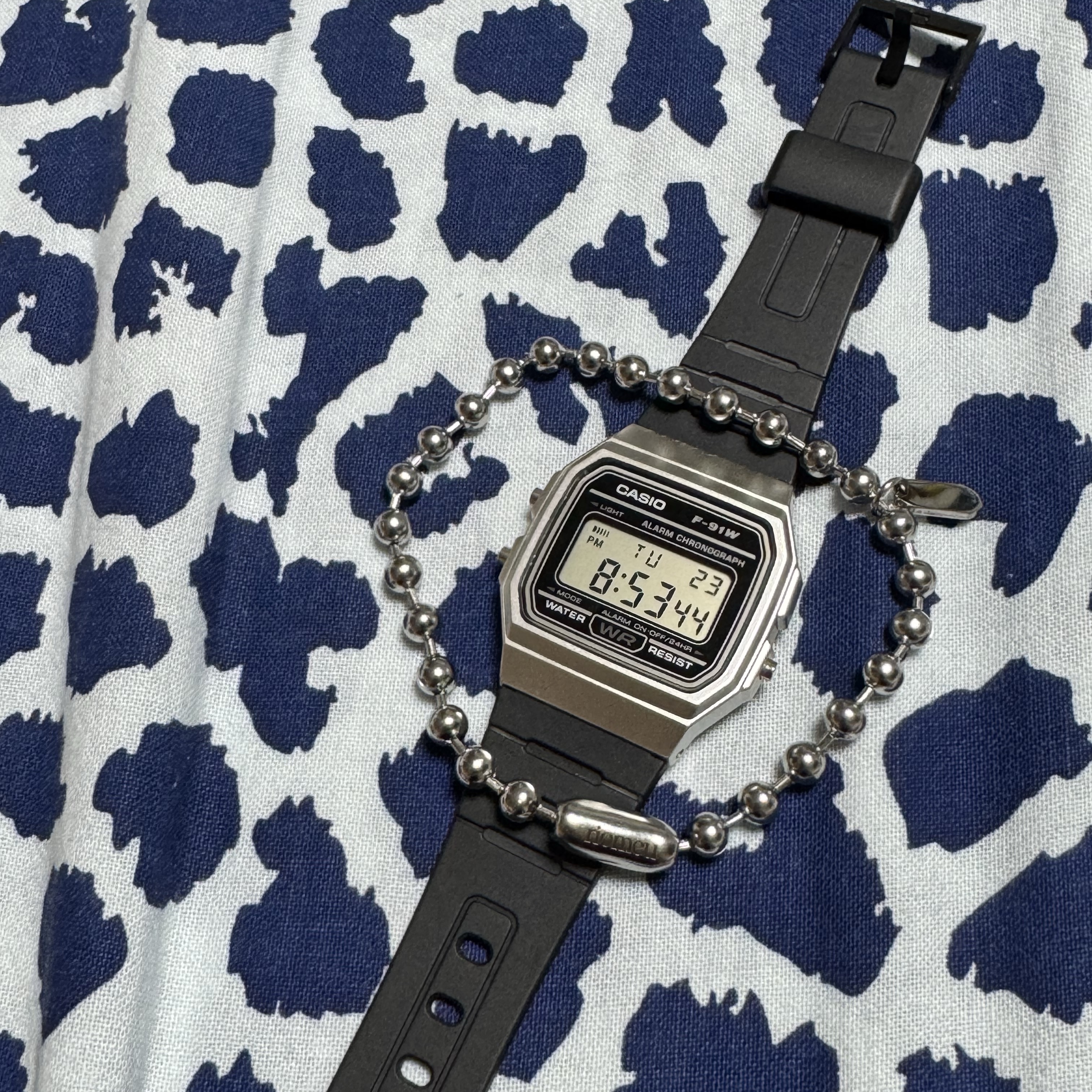 Riomeu Round ball chain bracelet 5.0mm, Casio F-91WM-7 착용 스타일