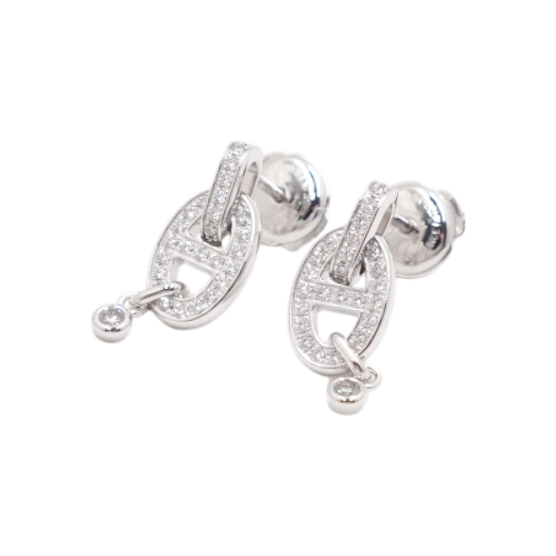 ITHHBOTDIQWI Hermes H110028B 18K White Gold Chaine d'Ancre Enchainee Small Diamond Earrings (0.39 Carat, 58P)