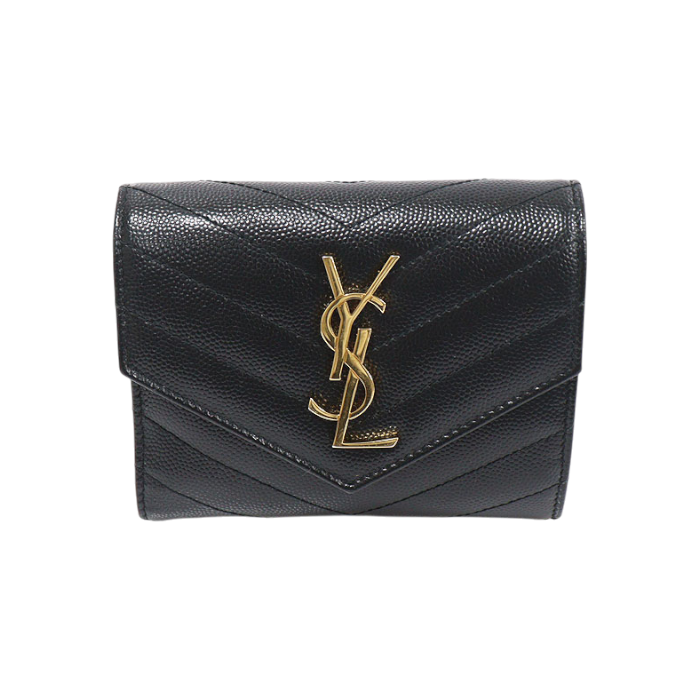 ITFGV87WLS3A Saint Laurent 403943 Black Textured Quilted Compact Tri-Fold Wallet