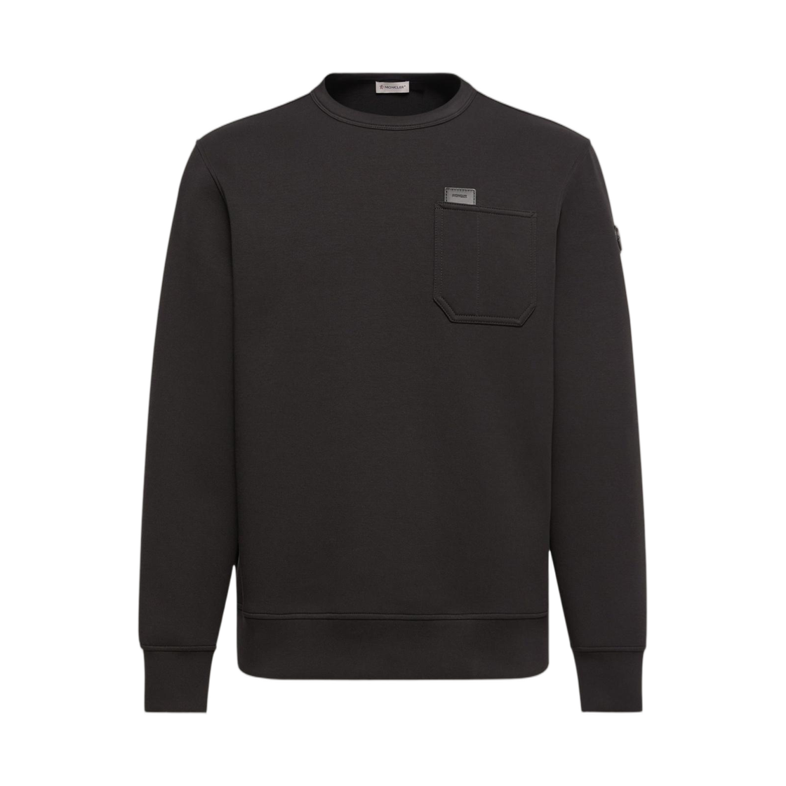 L2-091-8G00024-89BGS-999 Moncler Leather Logo Tag Cotton Blend Sweatshirt Black - 26FW