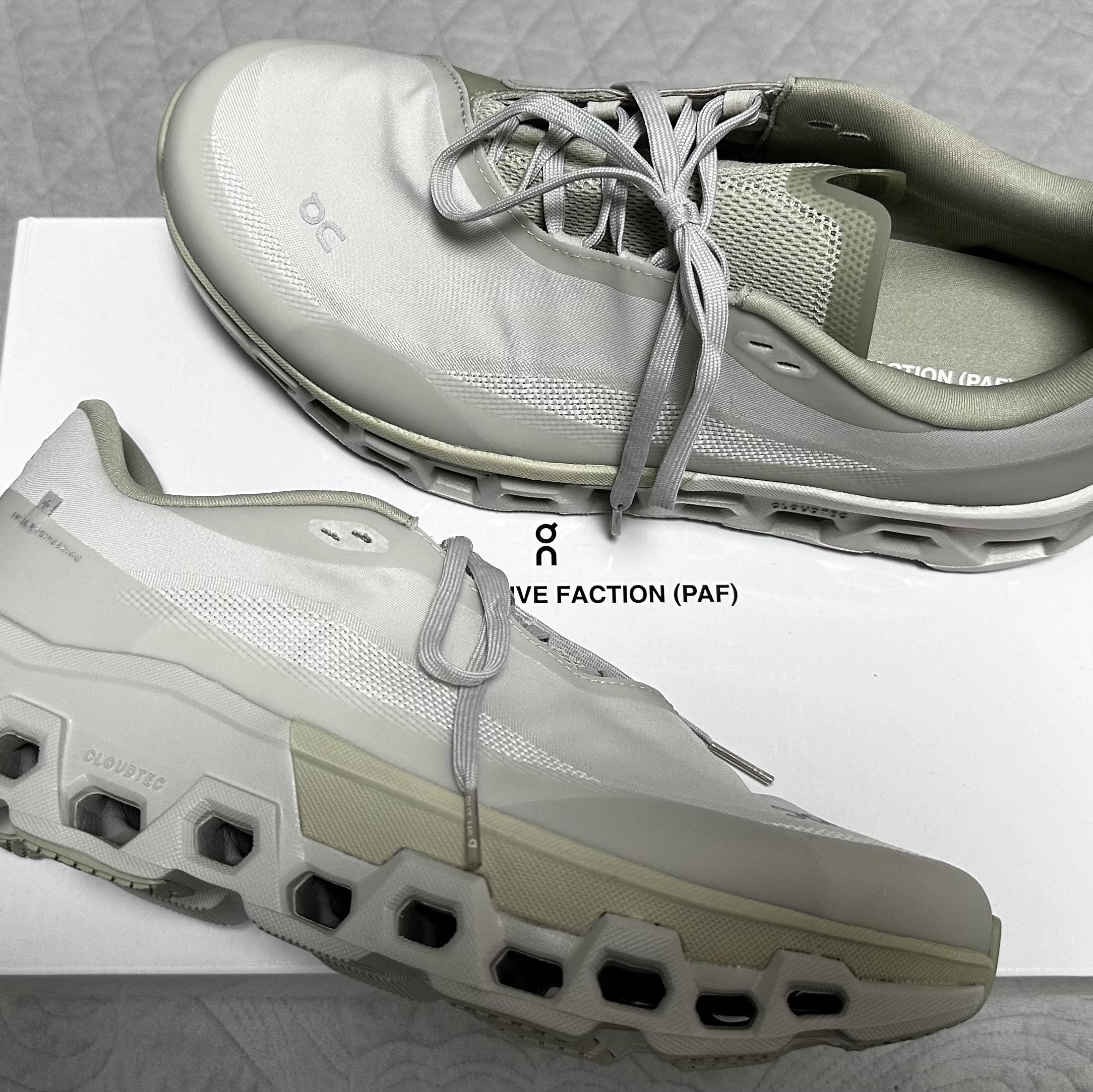 On Running x Post Archive Faction (Paf) Cloudmonster 2 Moondust Chalk 착용 스타일