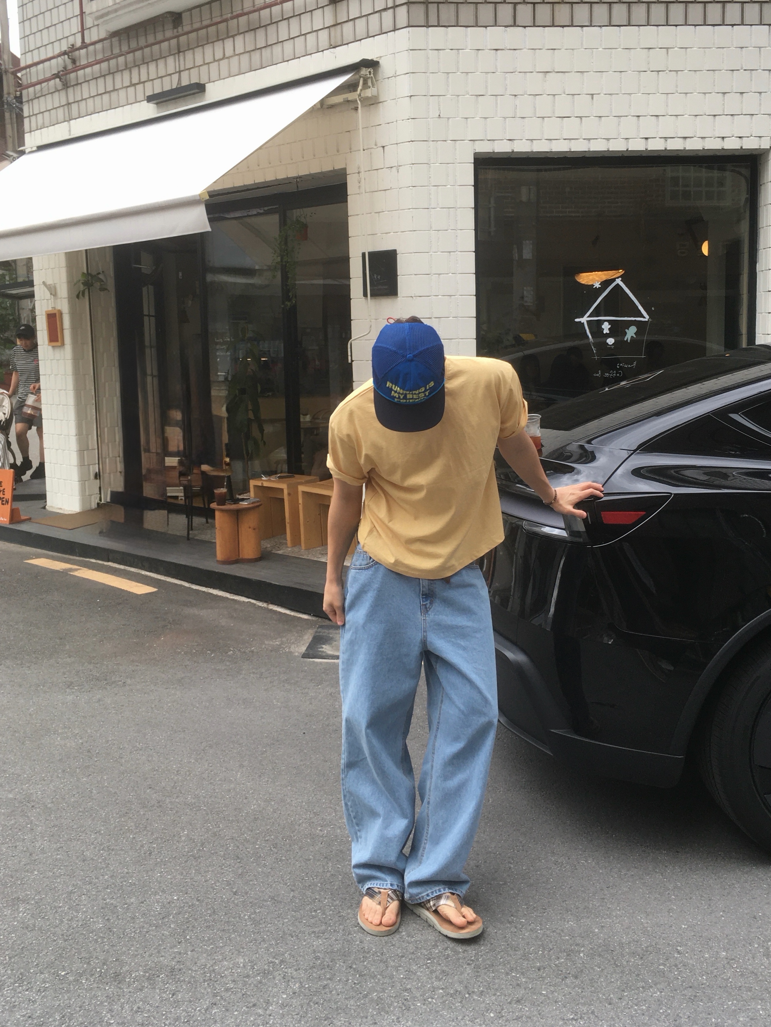 Alex Zono Running Is My Best Friend Trucker Blue, Island Slipper Madras Deck Slide Tan Madras 착용 스타일 - 3